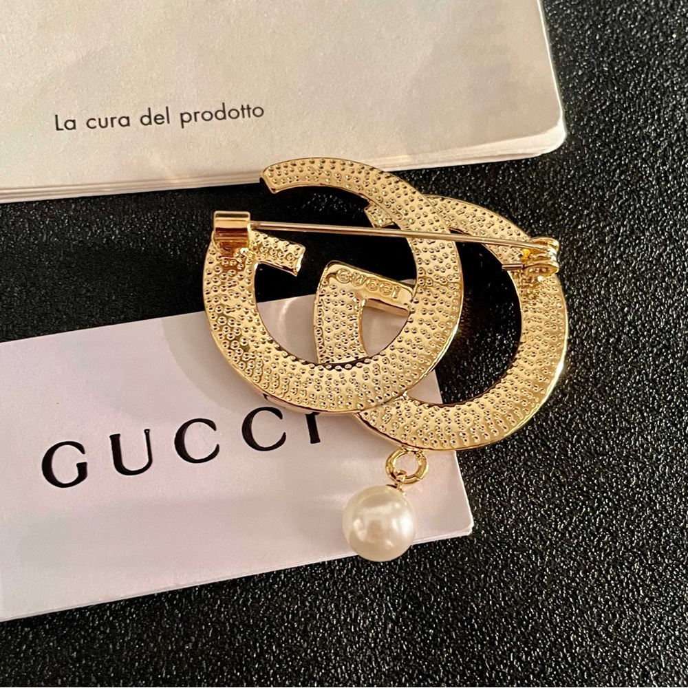 Gucci new double G pearl brooch retro design - Picture 2 of 6